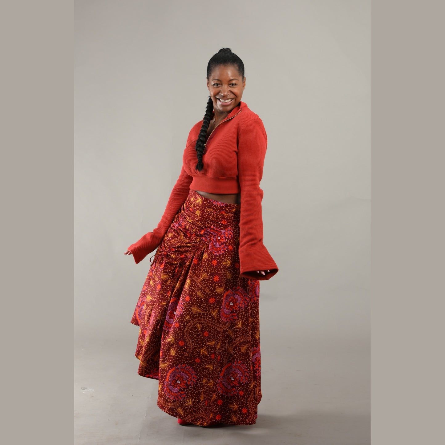 Drawstring Print Skirt