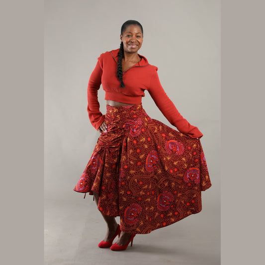 Drawstring Print Skirt