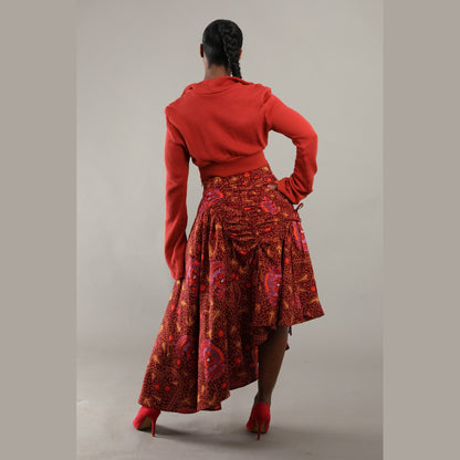 Drawstring Print Skirt